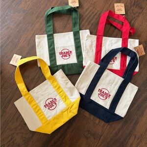 🔘Trader Joe's Canvas Tote Bag Set - Red, Green, Yellow, Navy